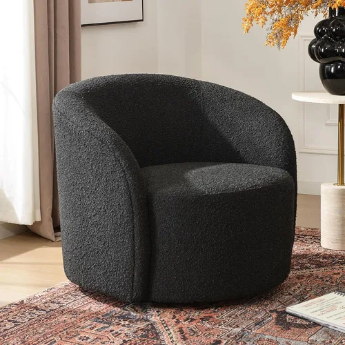 Miniatura 27 de KINWELL Silla giratoria Boucle de 34 pulgadas con juego otomano redondo de 18 pulgadas, juego totalmente ensamblado de silla y reposapiés de sherpa