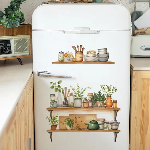 Miniatura 2 de Calcomanías de pared para estante de utensilios de cocina, diseño de plantas verdes en maceta, vinilo extraíble para cocina, comedor, restaurante