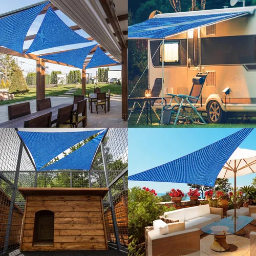 Miniatura 6 de Toldo triangular de 17 x 19 x 25.5 pies, color azul, con borde recto, toldo triangular para exteriores, cubierta para pérgola con bloqueo UV
