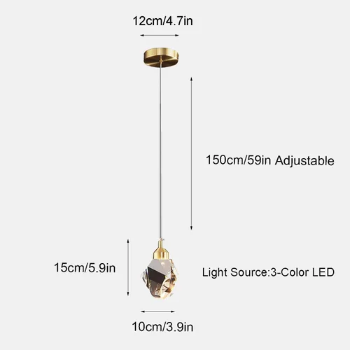 Miniatura 5 de Lámpara colgante moderna de cristal, lámpara colgante LED de 3 colores, lámpara colgante de techo de oro de altura ajustable, para cocina, isla