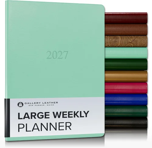 Miniatura 185 de Gallery Leather Agenda semanal y mensual grande 2025-2026, agenda y cuaderno con elegantes bordes de página dorados dorados, 12 meses, cactus Cactus