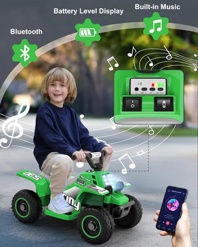 Miniatura 5 de ANPABO - Cuatrimoto eléctrica para paseo de 6V 7AH para niños, de 4 ruedas para niños pequeños con faro, marcha adelante y atrás, claxon, Verde