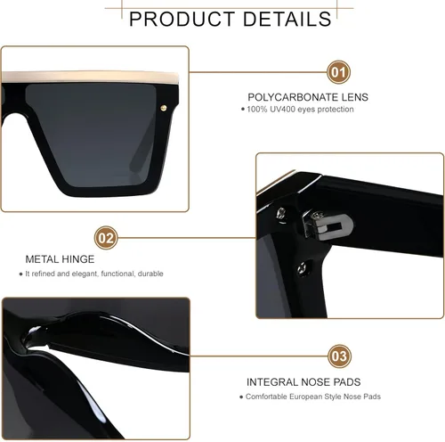 Miniatura 3 de LYZOIT Gafas de sol cuadradas de gran tamaño para mujeres y hombres con parte superior plana escudo de moda protección UV grande sin montura