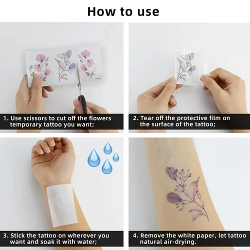 Miniatura 4 de 20 hojas de calcomanías de tatuajes temporales de flores, impermeables, para arte corporal, acuarela, floral, tatuaje temporal para mujeres y niñas