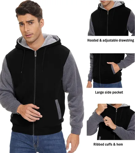 Miniatura 4 de JACKETOWN Sudadera con capucha de forro polar pesado para hombre, con cremallera completa, forro de sherpa, abrigo cálido de lana
