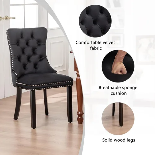 Miniatura 5 de Hixkol Juego de 2 sillas de comedor de terciopelo, sillas de comedor tapizadas con ribete de anillo y botón trasero, asientos modernos para cocina
