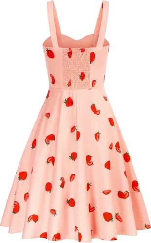 Miniatura 2 de Belle Poque - Vestido vintage sin mangas, para mujer, diseño floral, fruncido, lindo, acampanado, con vuelo, largo por debajo de la rodilla