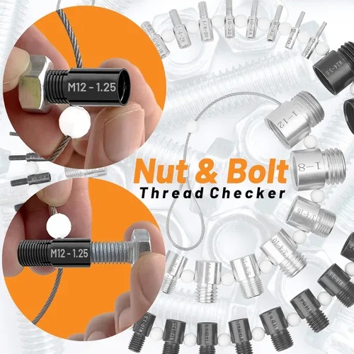 Miniatura 4 de Comprobador de roscas de tuerca y perno – Comprobador de rosca de acero de alta velocidad estándar y métrico – Calibre completo SAE macho hembra