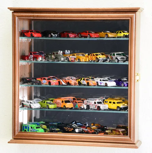 Miniatura 2 de Vitrina de exposición de Hot Wheels, autos Matchbox y Diecast con espejo en el fondo., Walnut Nogal