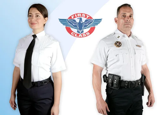 Miniatura 6 de First Class camisa celeste manga corta para uniforme 100 % de poliéster para hombre