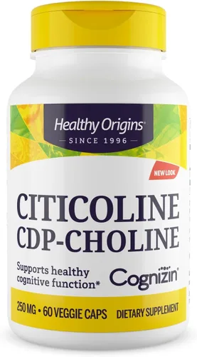 Miniatura 10 de Healthy Origins Cognizin (Citicoline), 250 mg - Suplemento cerebral para la memoria con citicolina CDP - Suplemento sin OMG, vegano y sin gluten