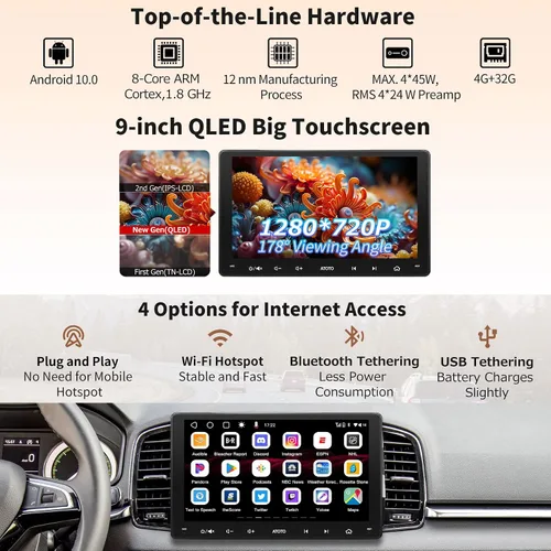 Miniatura 3 de ATOTO S8 8-core 9inch QLED Double DIN Android Car Stereo, 4G y WiFi integrado, CarPlay inalámbrico y Android Auto, Bluetooth dual, 4G+32G, VSV