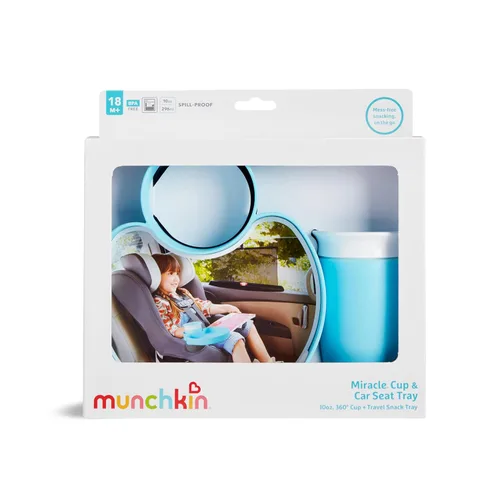 Miniatura 7 de Munchkin Bandeja para asiento de automóvil con taza Miracle 360 para niños pequeños de 1 a 3 años, accesorio de viaje y viaje por carretera para Azul