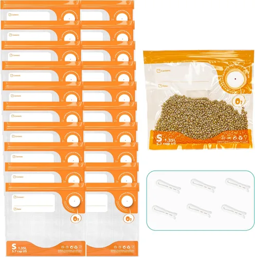 Miniatura 8 de Kit de sellado al vacío de 26 piezas, bolsas reutilizables para Sous Vide (20 bolsas + 6 clips), almacenamiento hermético de alimentos