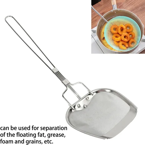 Miniatura 6 de Colador de aceite de malla fina, cucharón de colador de acero inoxidable 304, cuchara de colador de alta practicidad, colador con asa, cuchara