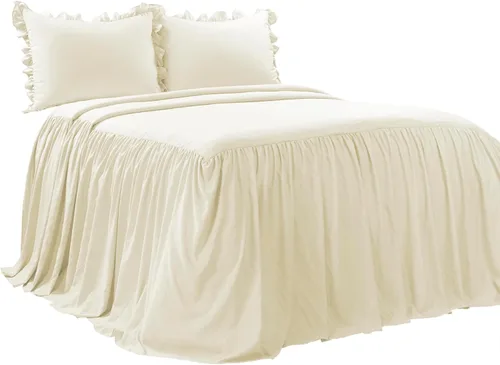 Miniatura 8 de Lush Decor Juego de colcha con falda de volantes - Juego de 3 piezas de ropa de cama estilo granja lujoso - Detalle elegante de volantes