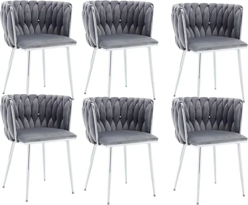 Miniatura 28 de Juego de 2 sillas de comedor de terciopelo, sillas tapizadas tejidas para sala de estar, sillas modernas de cocina y comedor, sillas decorativas