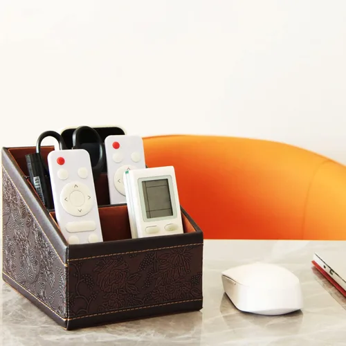 Miniatura 6 de 2 paquetes de soporte de control remoto de polipiel con contenedor de almacenamiento para control remoto de TV, teléfono móvil o gafas (marrón)