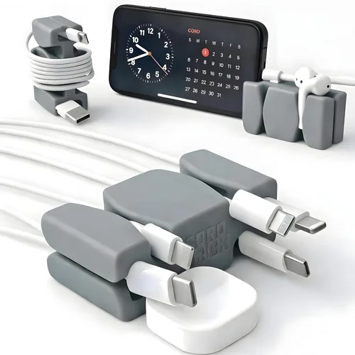 Miniatura 21 de CordBrick Soporte de cable ponderado de silicona y acero para mesita de noche. Organizador de cargador de teléfono de viaje. Accesorio útil