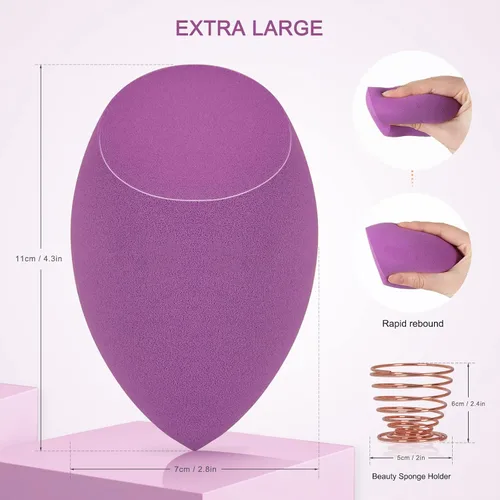 Miniatura 3 de OtNiap Esponjas de belleza de maquillaje extra grandes XL - El producto contiene: 1 pequeño (3.1 in) 1 extra grande (4.3 in) y 2 soportes de esponja