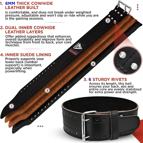 Miniatura 5 de Cinturón de Levantamiento de Peso RDX para Hombres y Mujeres, Aprobado por IPL y USPA, 6mm de Grosor 100% Cuero, Soporte Posterior de 4