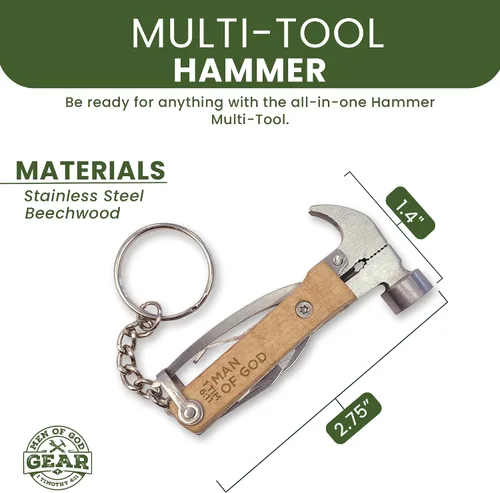 Miniatura 2 de Llavero de martillo 5 en 1 multiherramienta – Grabado con láser, Escritura 1 Tim 6:11 – Alicates de llavero multiherramienta con cuchilla, abridor