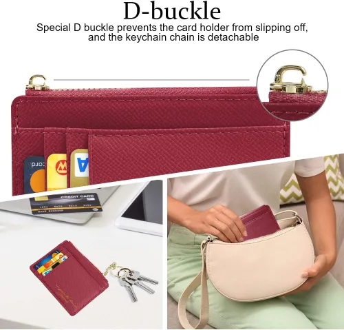 Miniatura 33 de URAQT Cartera para tarjetas de crédito, cartera minimalista de cuero delgado con cremallera, mini protector de tarjeta de crédito, llavero bolsillo