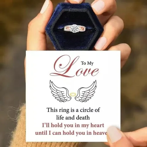 Miniatura 2 de to My Love, I'll Hold You in My Heart Personalized Circle Wings Memorial Ring, 925 Sterling Silver Fashion Angel Wing Ring, Trendy Delicate Ring