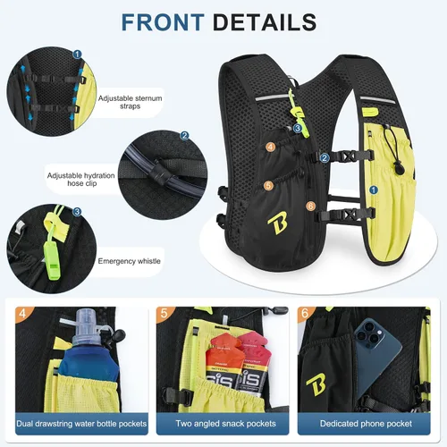Miniatura 2 de BECOJADDE Chaleco de Hidratación Mochila para Correr para Hombres Mujeres, Mochila de Hidratación Ligera de 5L para Correr, Chaleco de Hidratación