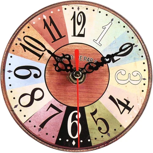 Miniatura 10 de Haofy Reloj de pared vintage redondo extra pequeño de 4.7 pulgadas, silencioso, funciona con pilas, reloj de pared de madera antigua para cocina