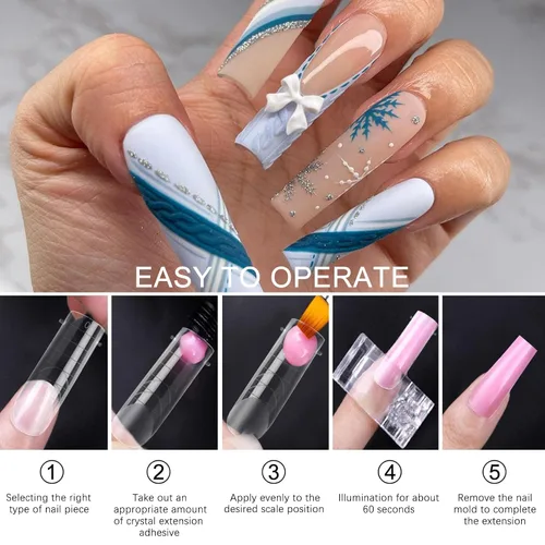 Miniatura 6 de 120 piezas de gel de extensión de polietileno con formas de uñas dobles con constructor de escamas para uñas de gel de manicura, diseño artístico