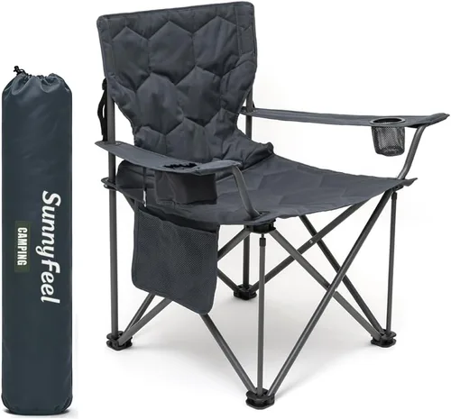 SUNNYFEEL Silla de Camping Plegable de Gran Tamaño 500 LBS Sillas de Césped de Servicio Pesado con Plegado Portátil con Reposabrazos, Portavasos,