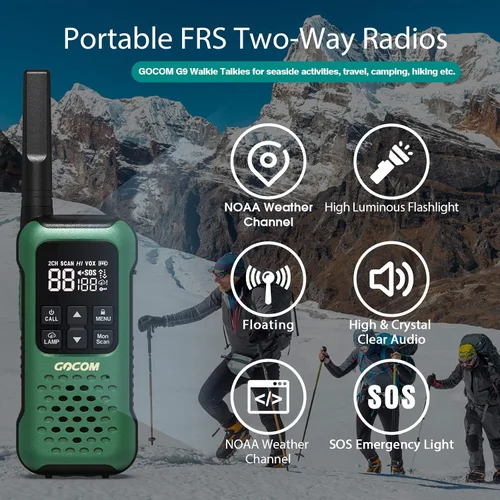 Miniatura 2 de GOCOM G9 Walkie Talkie impermeable para adultos de largo alcance, radio flotante portátil de dos vías, alerta meteorológica NOAA, SOS, linterna