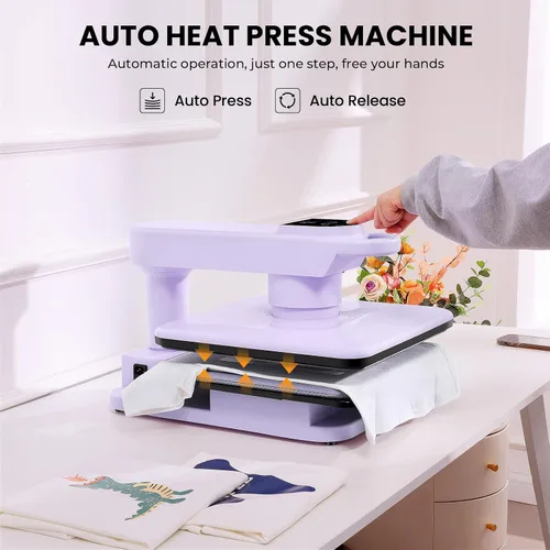 Miniatura 3 de Máquina giratoria de prensa de calor automática, prensa inteligente de camisetas de 15 x 15 pulgadas con liberación automática y presión automática
