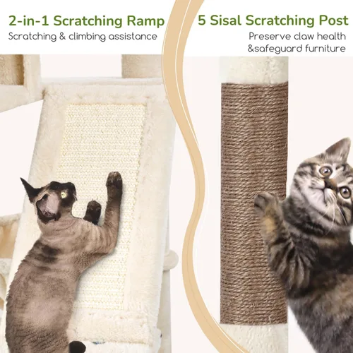 Miniatura 6 de Globlazer Árbol de gato resistente de 74 pulgadas para gatos grandes de interior, torre para gatos de varios niveles con 5 postes rascadores
