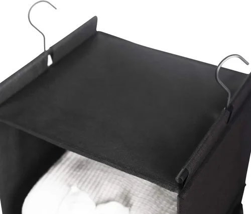 Miniatura 4 de MAX Houser Organizador de armario colgante de 4 estantes, ahorro de espacio, estantes colgantes de tela con 2 bolsillos laterales, plegable (negro)