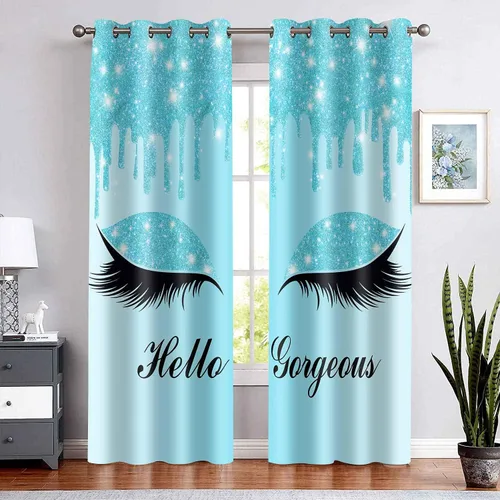 Miniatura 11 de Hello Gorgeous - Cortina de pestañas de unicornio, para oscurecer la habitación, con aislamiento térmico, con ojales, para decoración de dormitorio