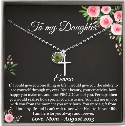 Miniatura 39 de Collar de hija relleno de oro de mamá o papá, collar clásico de perlas blancas con mensaje significativo, listo para regalar