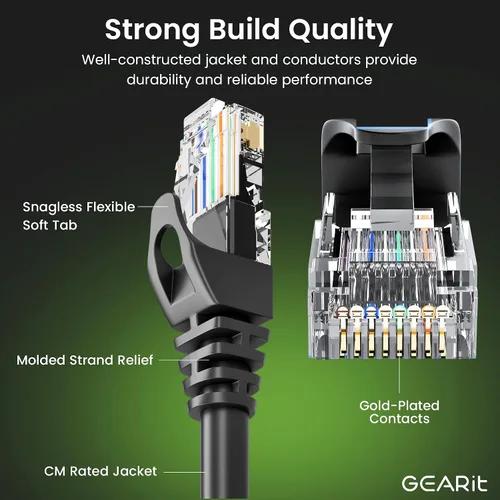 Miniatura 2 de GEARit Cable de conexión Ethernet Cat 6 de 0.5 pies, color negro (paquete de 10), cables de conexión Cat6 de 0.5 pies, cable de conexión