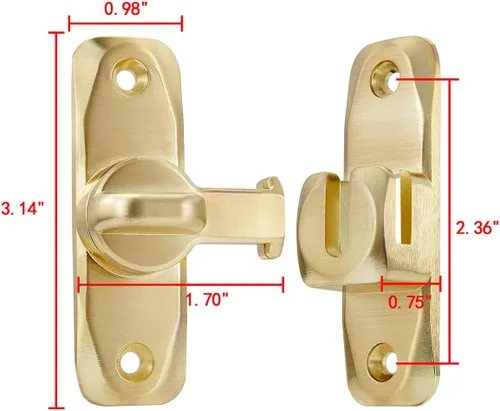 Miniatura 2 de INIRET Pestillos para Puerta de Granero, Cerradura de Puerta de Ángulo Recto de 90/180 Grados en Oro, Pestillo de Puerta de Ángulo Recto de Aleación