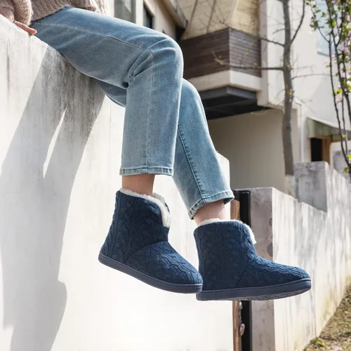 Miniatura 2 de HomeTop Pantuflas tipo botín de punto para mujer, mullidas y cálidas, de espuma viscoelástica, para interiores