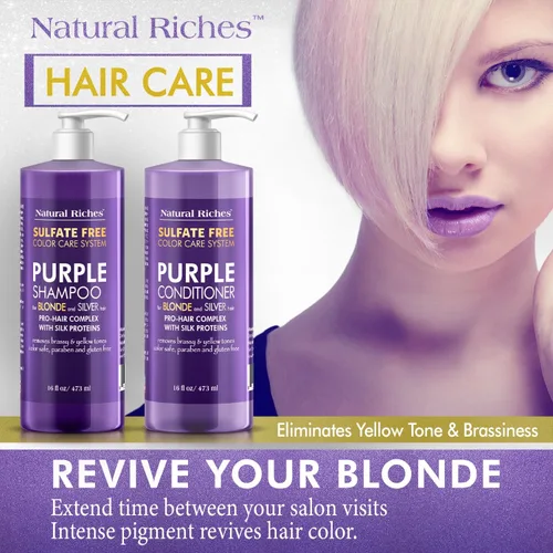 Miniatura 2 de Natural Riches Juego de champú y acondicionador morado para cabello rubio, plateado y gris, sin sulfatos, seguro para el color, elimina los tonos