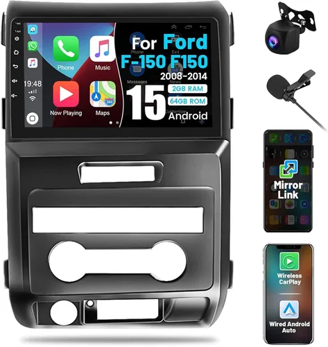 Roinvou [2G+64G] Radio de coche para Ford F150 F-150 2009 2010 2011 2012 con Carplay inalámbrico/Android Auto, pantalla táctil de 9 pulgadas para