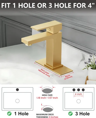 Miniatura 3 de Midanya Grifos de Baño de 1 Agujero, Llave de Fregadero de Baño de Acero Inoxidable de Una Sola Manija, Grifos de Lavabo Modernos con Placa