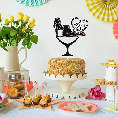 Miniatura 7 de Decoración para tartas con purpurina Crazy Girl 20 Let's Glow Crazy Party Theme Decor Supplies para mujeres y niñas, feliz cumpleaños, 20