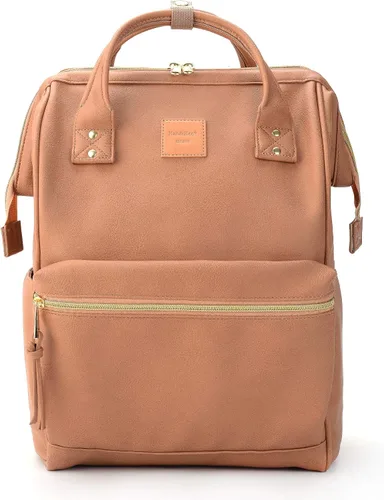 Kah&Kee - Mochila de cuero con compartimento para laptop, ideal para viajes, escuela, para mujeres y hombres, rosado marrón claro, (TAN PINK)),
