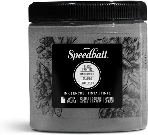 Speedball Tinta de impresión en bloque soluble en agua 3815 – Color intenso con acabado satinado AP no tóxico 8 onzas líquidas, peltre