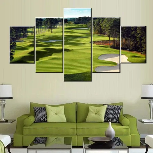 Miniatura 16 de Piezas de golf para decoración de pared, pinturas en blanco y negro, arte de pared para sala de estar, golf, deportes, obras de arte de 5 piezas