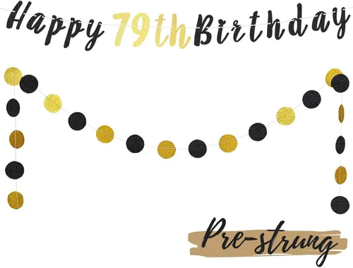 Miniatura 56 de Juego de decoración de cumpleaños número 100 – Cartel de feliz cumpleaños número 100 con puntos circulares de purpurina negra y dorada que saluda a