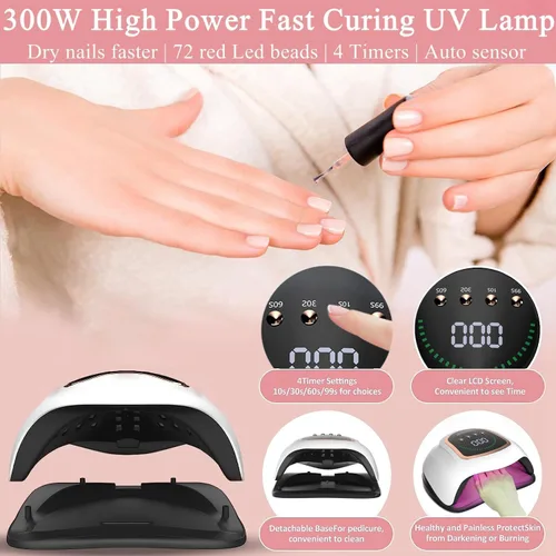 Miniatura 2 de Lámpara de uñas LED UV, 300 W, luz profesional de secado de uñas UV para uñas de gel con 72 cuentas, lámpara de esmalte de gel de secado rápido